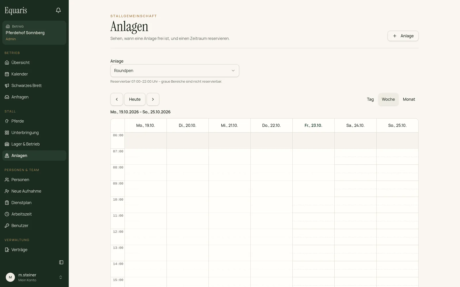 Equaris-Anlagenkalender mit Reservierungen